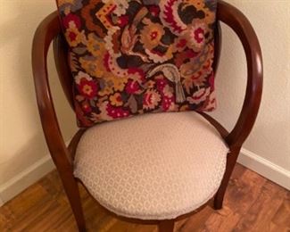 21- $175 - Art Deco armchair with needlepoint pillow 19”Widest is the seat, 29”T to the back, 17”H to the seat. 					