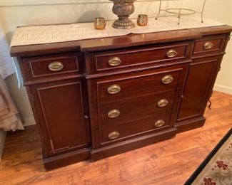 37- $250 - Mahogany server with doors and drawers – See pics for top condition. 55”L x 20”W x 36 ½”H 					