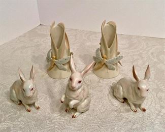 39- $50 - Pair of Lenox vases Garden Splendor 5”T and Lefton rabbits 