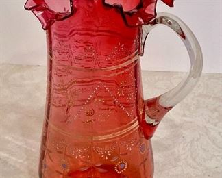43- $44 - Cranberry pitcher 11”H 						