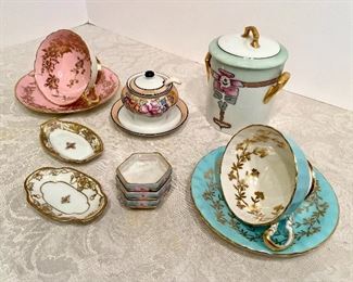 # 51- $50 Coalport & Noritake lot 2 cups and saucers + Creamer + waste + 3 salts + 2 nut dishes 							