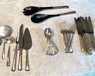 65-	Gorham sterling 1938 pat. 9 Knifes (not weighted) + 9 dinner forks  + 9 salad/dessert forks +13 tea spoons + 11 serving pieces only 6 weighted 
