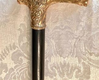 #78 - $50 Victorian Cane with gold carved handle marking as a gift from Employer			