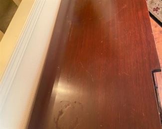 37- $250 - Mahogany server with doors and drawers – See pics for top condition. 55”L x 20”W x 36 ½”H 					