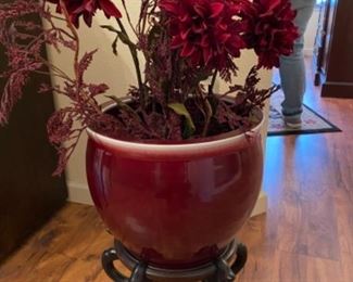 # 85- $46 Red planter & faux plant 	37”x 14”			