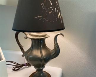86- $50 Pewter Lamp 23”tea pot to the top 			