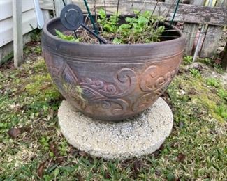 #104 - $24 pottery pot with design 14”h x 20”D approx 