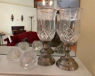 #108 - $40 lot pewter lot of 2 candleholders & 2 glass votive 