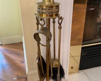#109 - $30 fireplace brass mantle tools (14”h) approx 