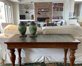 Antique green marble-top table