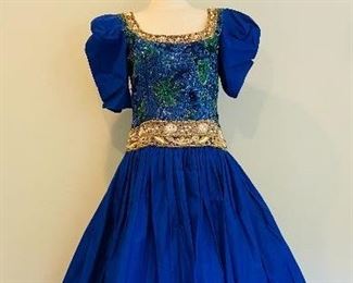Royal Blue Taffeta Gown with Beaded and Sequin Bodice
