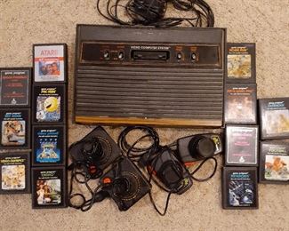 Vintage Atari with controllers and games