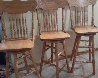 Three oak bar stools