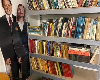 Books and the shelf is for sale! Bill and Hillary cutouts.