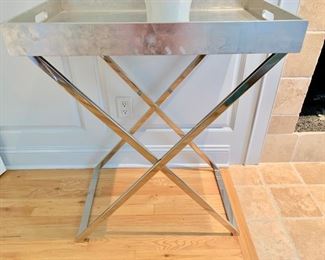 10. Tray Table w/ Metallic Finish and Chrome X-Base (28" x 18" x 34")