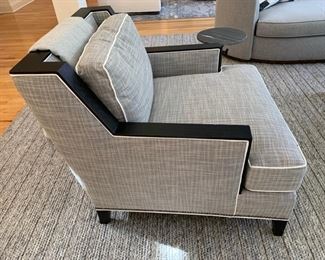 24. Vanguard Furniture Club Chair Linen Upholstery and Wood Arm and Back Border (33.5" x 37.5" x 31")