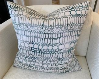 48. Pair of Custom Blue & Cream Silk Pillows (22")