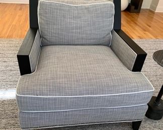 24. Vanguard Furniture Club Chair Linen Upholstery and Wood Arm and Back Border (33.5" x 37.5" x 31")