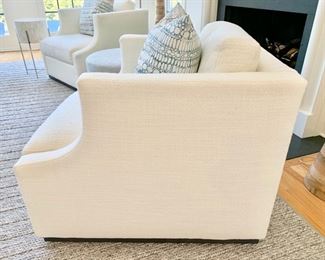 23. Pair of Vanguard Furniture Swivel Chairs w/ Linen Upholstery on Wood Base (32" x 36.5" x 32.5")