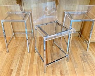 70. Set of 3 CB2 Acrylic Counter Stools (14" x 19" x 33")