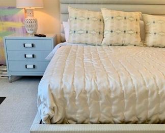 79. Vanguard Furniture Custom King Bed w/ Gray Upholstered Headboard (76"h)