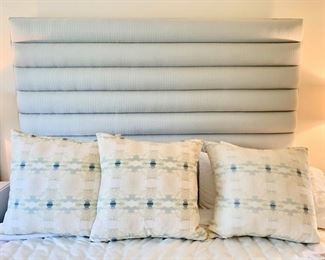 79. Vanguard Furniture Custom King Bed w/ Gray Upholstered Headboard (76"h)