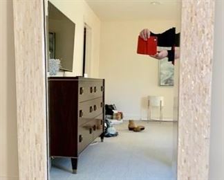 81. Pier 1 Mother of Pearl Mosaic Frame Beveled Mirror (31.5" x 63")