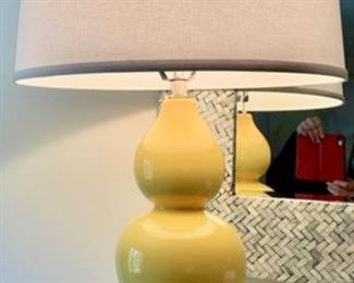 90. Pair of Yellow Ceramic Lamps (30")