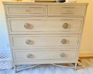 89. Bernhardt 5 Drawer Chest w/ Washed Gray Finish and Polished Nickel Base (48.5" x 19" x 50") 