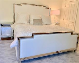 86. Bernhardt Queen Bed w/ Upholstered Headboard and Polished Nickel Frame (72"h)