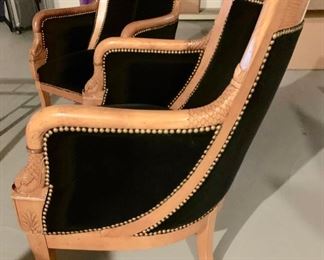 104. Pair of Antique Black Velvet Carved Arm Chairs (25" x 28" x 32")