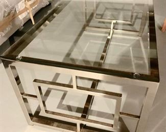 106. Polished Nickel Cocktail Table w/ Glass Top (24" x 47.5" x 19")