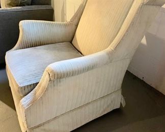 111. Taupe Ribbed Upholstered Arm Chair (34" x 35" x 36")