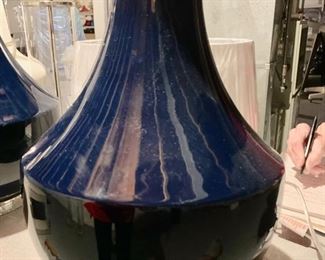 113. Pair of Basset Mirror Co. Navy Ceramic Lamps (29")
