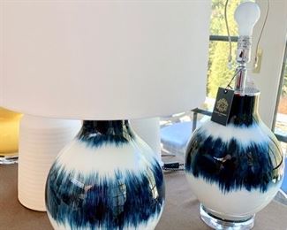 135. Pair of Regina Andrews Blue and White Ceramic Lamps (27")