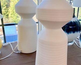 116. Pair of Off White Ribbed Lamps (22")