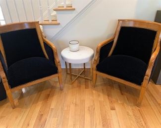104. Pair of Antique Black Velvet Carved Arm Chairs (25" x 28" x 32")