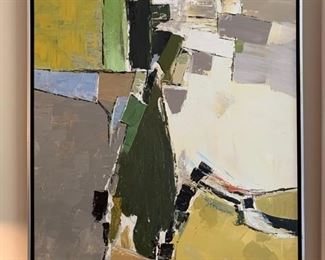 143. Contemporary Painting in Green, Gray and Yellow (38" x 50")