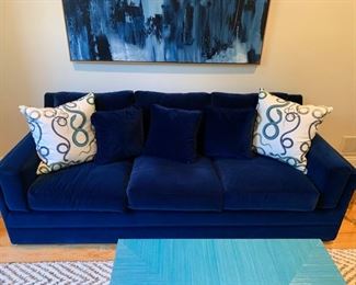 18. Louis Shanks Custom Navy Blue Velvet Sofa (90.5" x 40" x 35.5")