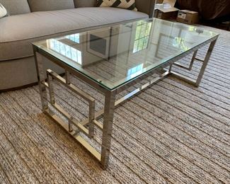 106. Polished Nickel Cocktail Table w/ Glass Top (24" x 47.5" x 19")