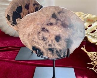 147. Pair of West Elm Petrified Wood Objects on Stand