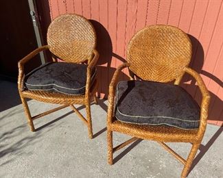 Very nice rattan chairs with seat pads with asian motif. Very good condition!