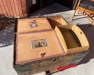 Inside of steamer trunk has amazing original stickers!