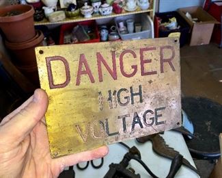 solid brass Danger High Voltage sign