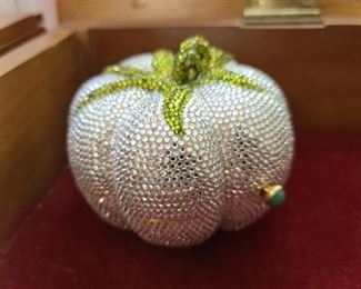 AMAZING Judith Leiber Rhinestone Silver Pumpkin Clutch ($5,000 ORIGINAL RETAIL PRICE)