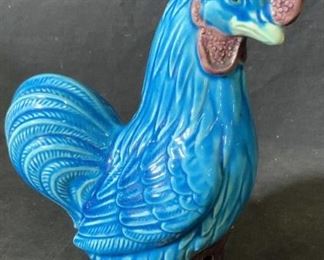 Japanese Ceramic Blue Rooster Sculpture
