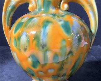Signed JAN Glazed Ceramic Handled Vase
