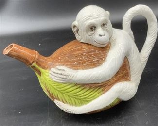 Italian Hand Painted Monkey Form Ceramic Teapot
