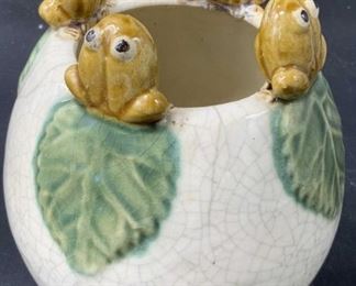 Vintage Signed Frog Motif Ceramic Vessel
