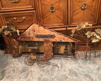 Mid Century C Curtis Jere Country Blacksmith Farm SIGNED Metal Wall Art Sculpture 54" wide Original Artisian House Handcrafted Copper Brass